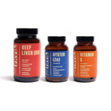 FRTIL Conception Support Bundle featuring Beef Liver (B9), Oyster (Zn), and whole-food Vitamin C capsules