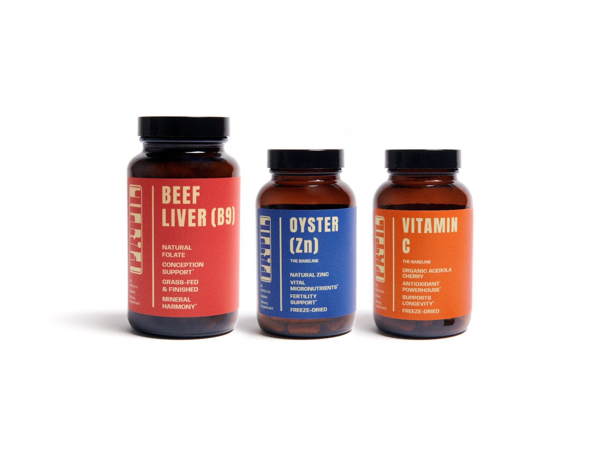 FRTIL Conception Support Bundle featuring Beef Liver (B9), Oyster (Zn), and whole-food Vitamin C capsules